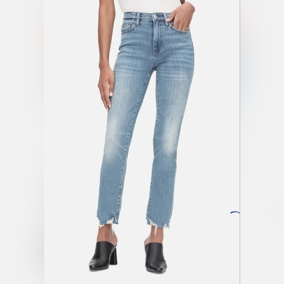 Frame Denim Le High Distressed Straight Leg Jeans in Rue Blue Size 24 - Picture 2 of 10